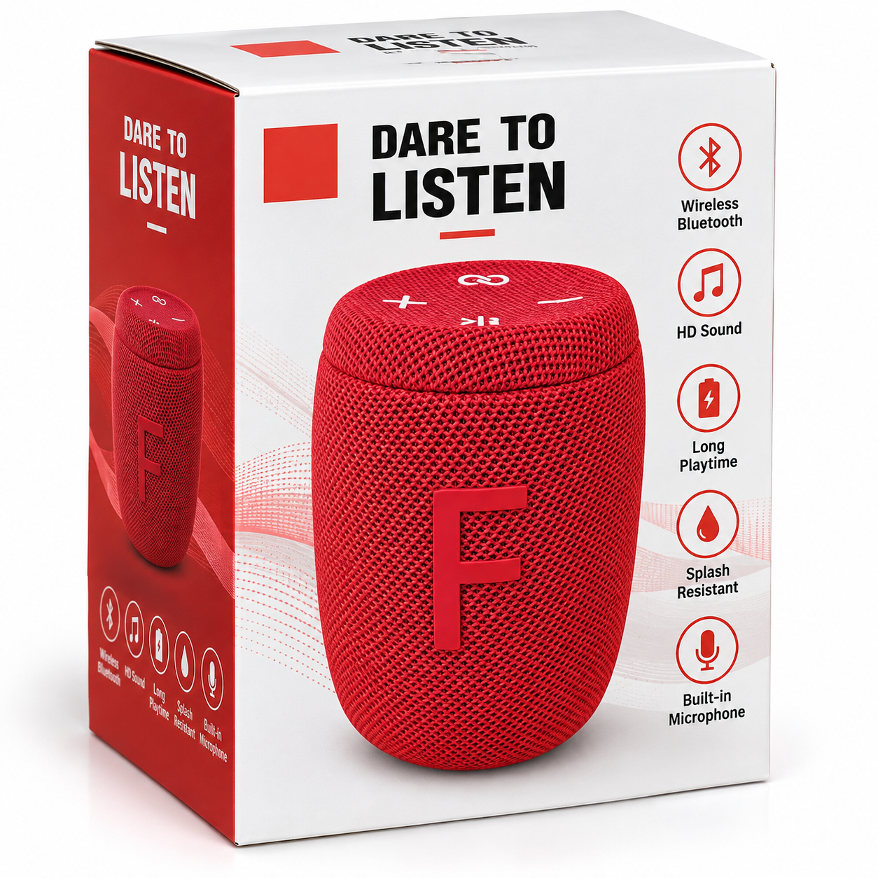 Parlante Bluetooth Portátil Compacto Rojo con Controles Integrados