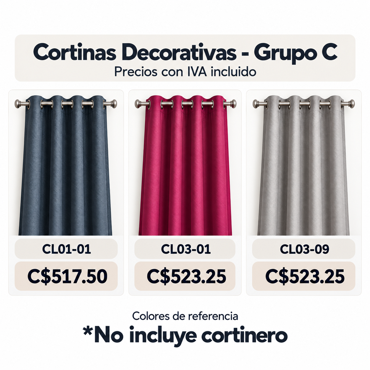 Cortinas Decorativas Selección de Colores -Grupo C