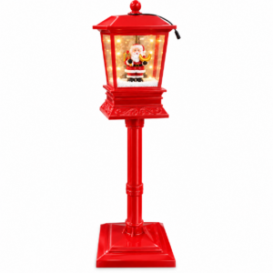 Farol Navideño de Pie / Poste de Luz Decorativo con Santa Claus o Papá Noel y Efecto Nieve – Rojo, 1.40 Metros