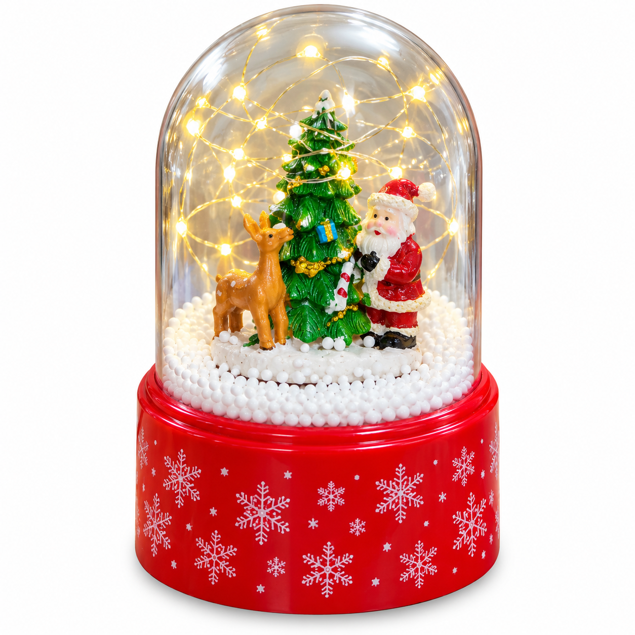 Globo de Nieve Navideño Santa Claus / Papá Noel con Reno y Árbol de Navidad – Esfera Decorativa con Efecto Nevada