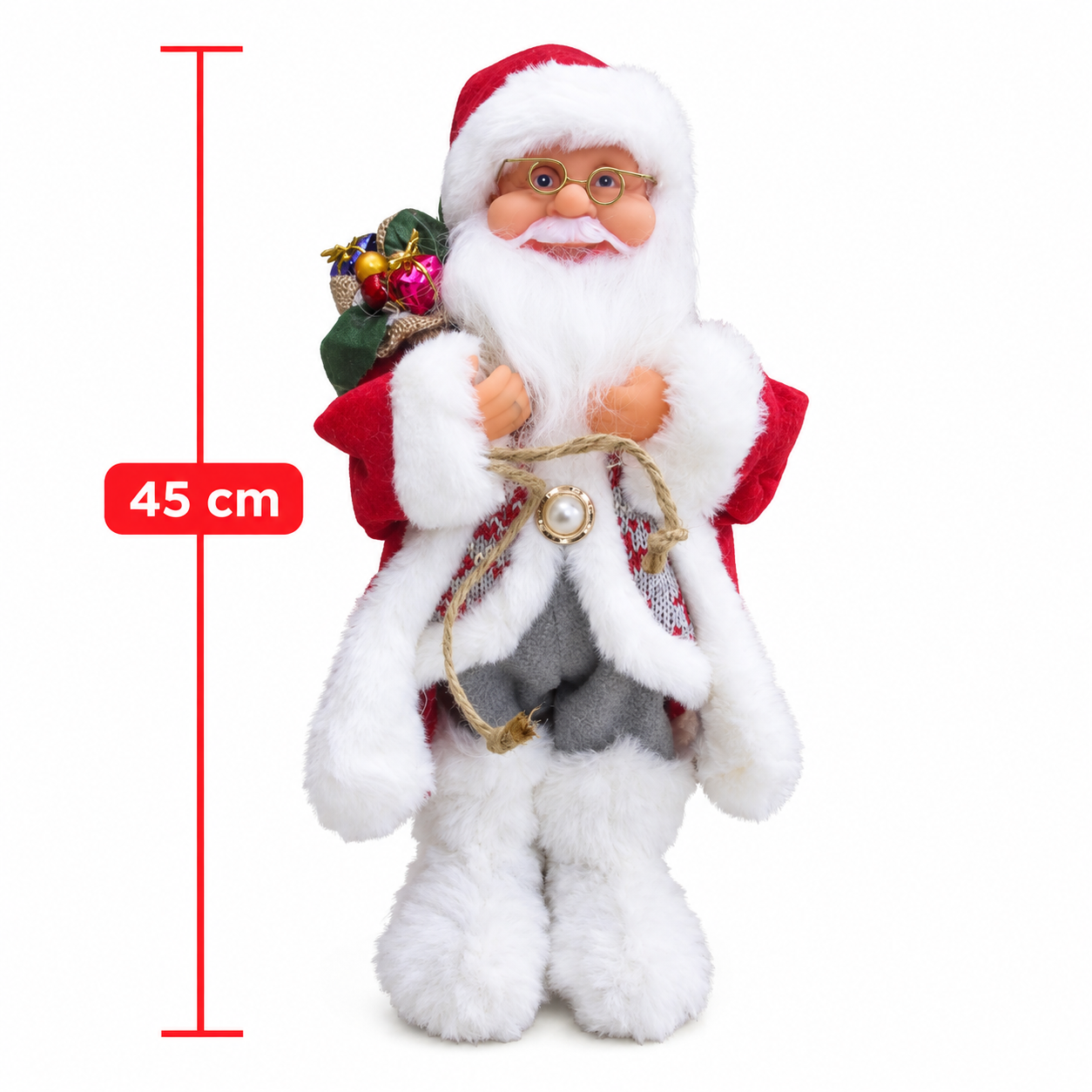 Figura de Papá Noel con saco de regalos de 45 cm / Santa Claus decorativo