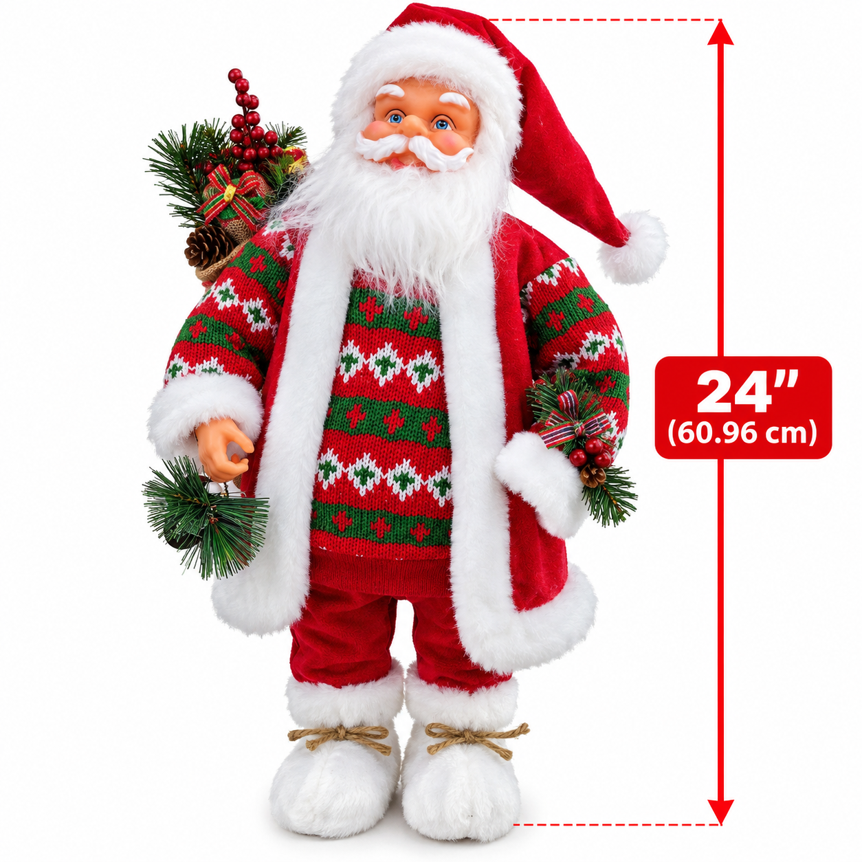 Santa Claus con corona navideña / Muñeco decorativo de Papá Noel de 24 pulgadas