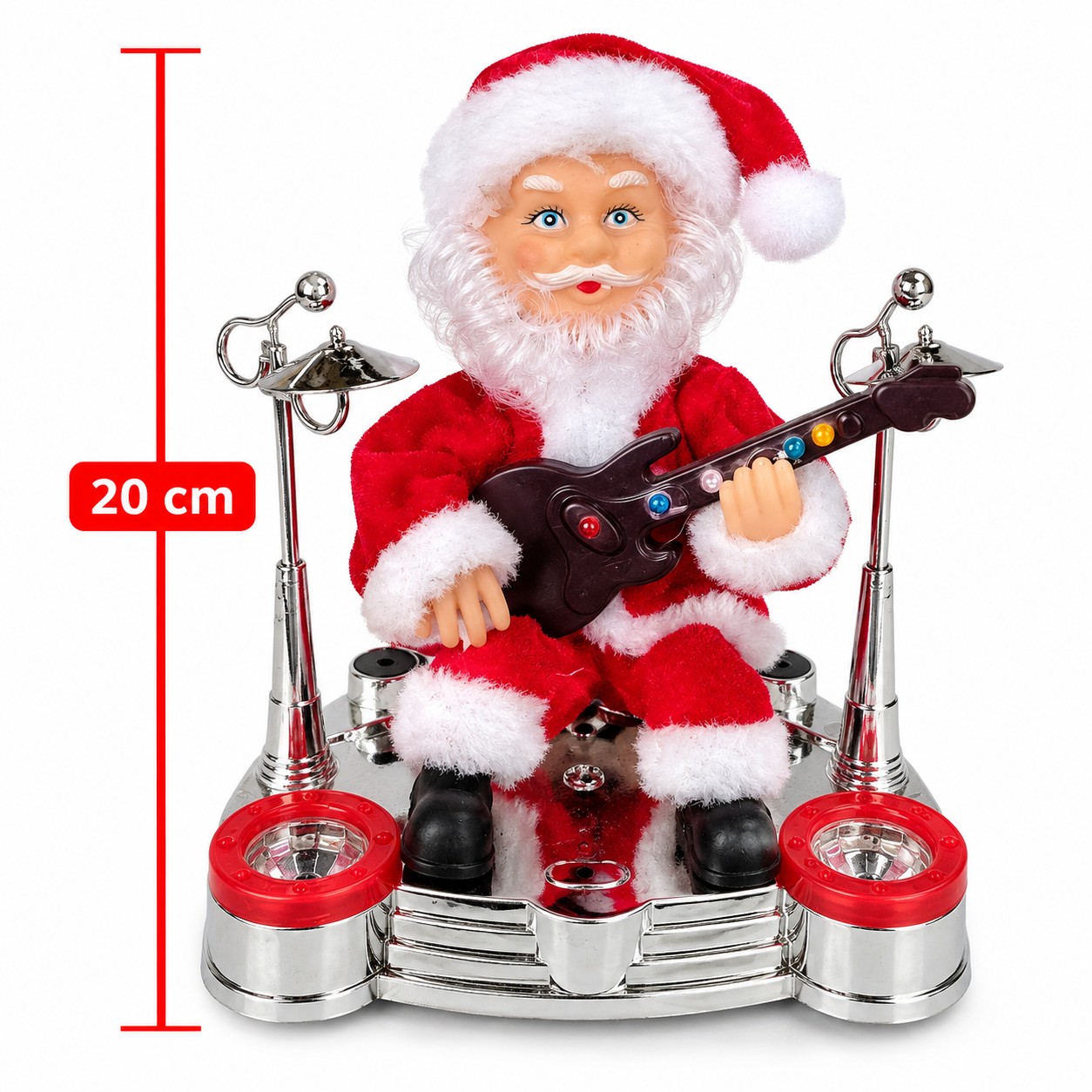 Santa Claus guitarrista con música y movimiento de 20 cm / Papá Noel musical