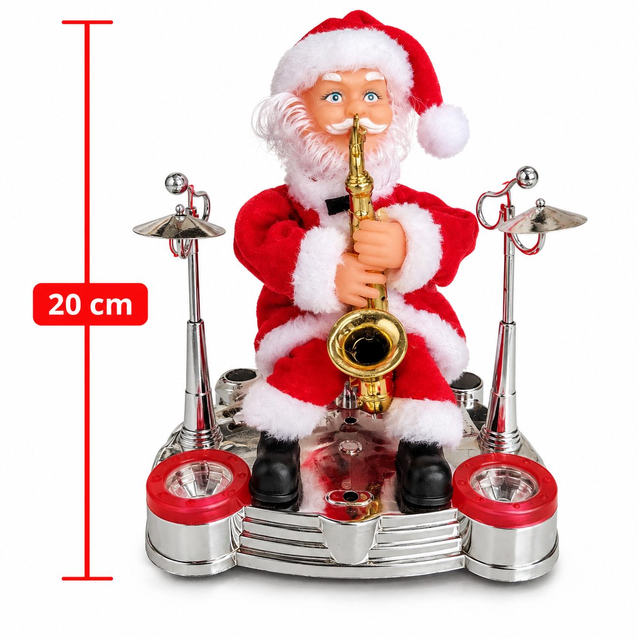 Santa Claus saxofonista con música y movimiento de 20 cm / Papá Noel musical