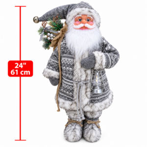 Figura de Papá Noel gris con farol de 24 pulgadas / Santa Claus decorativo