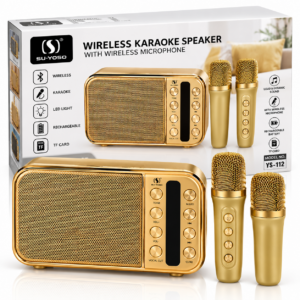 Parlante Karaoke Bluetooth YS-112 con 2 Micrófonos Inalámbricos, Luz RGB, USB, MicroSD y AUX