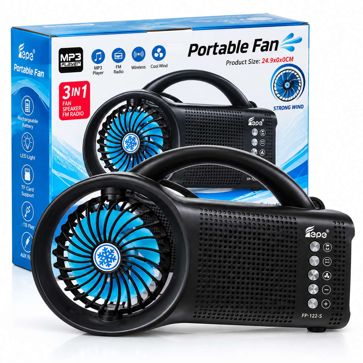 Parlante Bluetooth Supersonic SC-1073ER con energía solar, radio FM, luz LED y ventilador